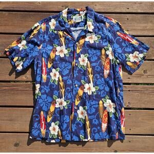 Vintage Rainbow Hawaii Hawaiian Shirt Mens Large Surfboard Floral Aloha Beach